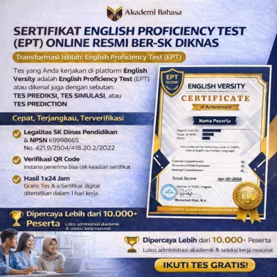 Sertifikat English Proficiency Test EPT Online Resmi Ber SK DIKNAS
