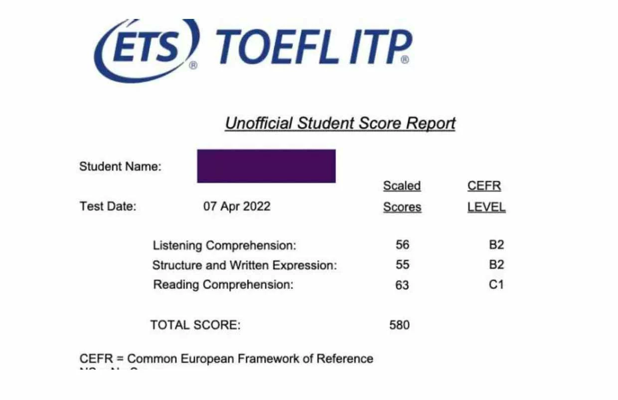 contoh unofficial student score report toefl itp – Akademi Bahasa Asing Unofficial Student Score Report TOEFL Online