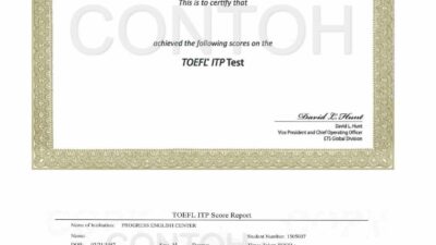 Contoh Sertifikat TOEFL ITP Resmi ETS dan Score Report Lengkap Akademi Bahasa Sertifikat Toefl Itp Resmi Ets Dengan Certificate Of Achievement Dan Toefl Itp Score Report