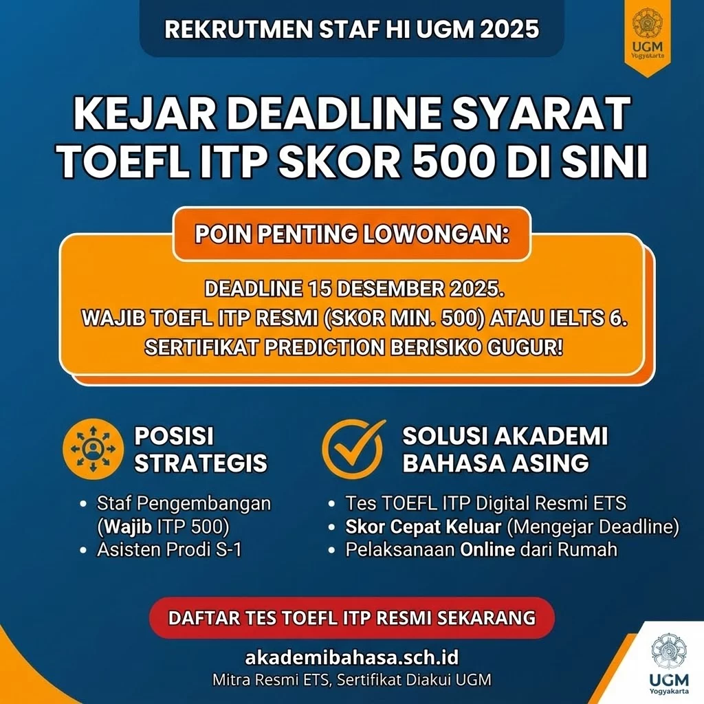 syarat toefl itp untuk rekrutmen staf hi ugm 2025 – Akademi Bahasa Asing Syarat Toefl Itp Untuk Rekrutmen Staf Hi Ugm 2025