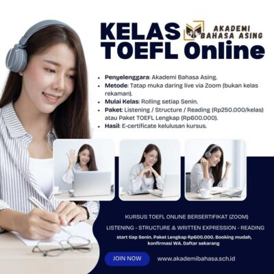 Kelas Toefl Online Bersertifikat Live Via Zoom Akademi Bahasa Asing