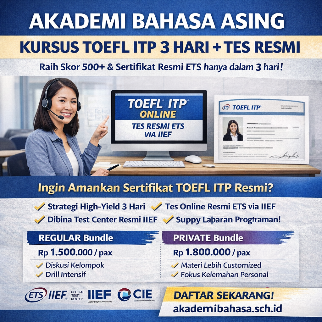 Kursus TOEFL ITP 3 Hari Intensif + Tes Resmi ETS